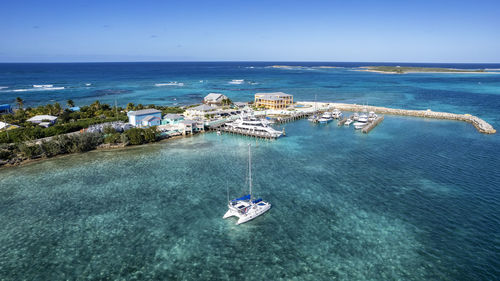 High angle view of sea against clear sky