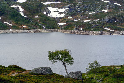 Scenic view of lake against mountain