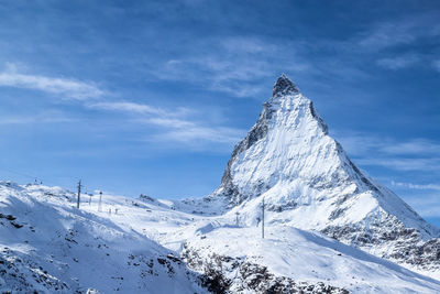 Matterhorn - perfect view on the highest mountain in switzerland in winter on sunny day