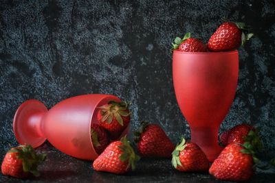 Close-up of strawberries on table