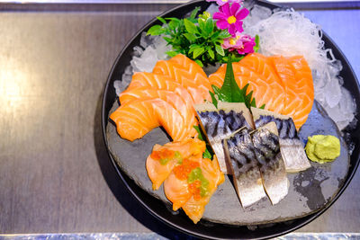 High angle view of sushi on plate