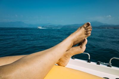 Cropped image of boat in sea