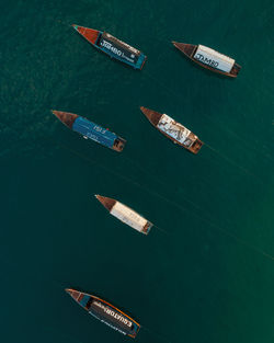 Aerial view of the boats and dhow, stone town in zanzibar