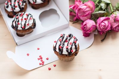 High angle view of cupcakes