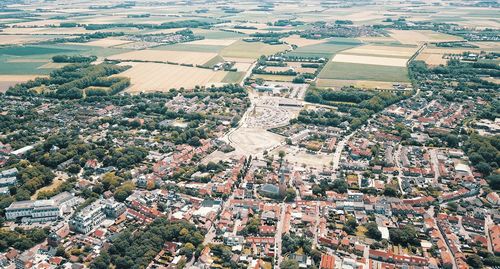 High angle view of buildings in city