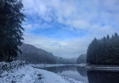 Scenic view of lake against sky during winter