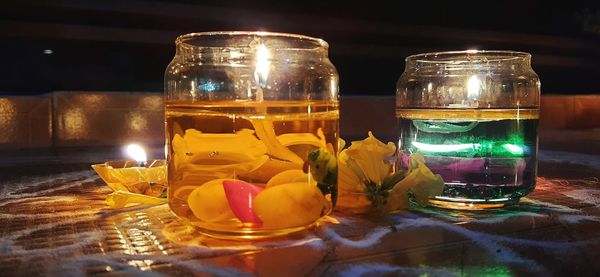 Close-up of glass jar on table