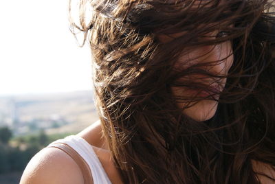 Portrait of woman with tousled hair