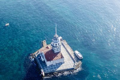 High angle view of maiden tower amidst sea