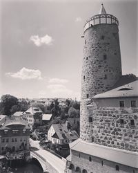 High angle view of buildings in town