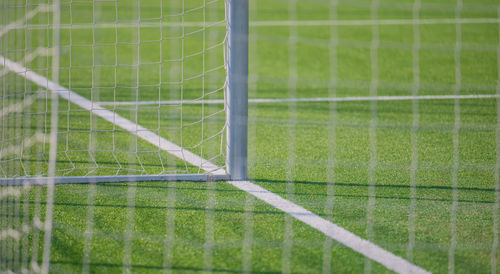 High angle view of soccer field