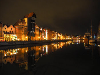 Reflection of buildings in city at night