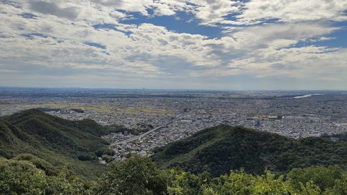 High angle view of cityscape against sky