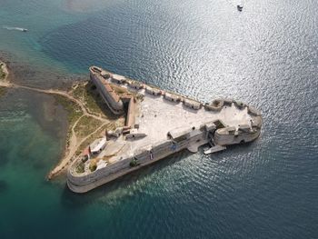 High angle view of ship on sea