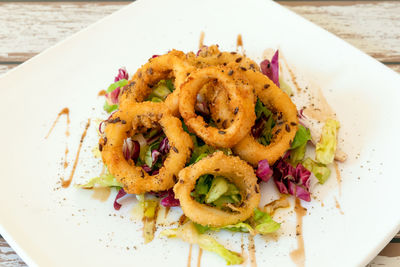 High angle view of meal served in plate