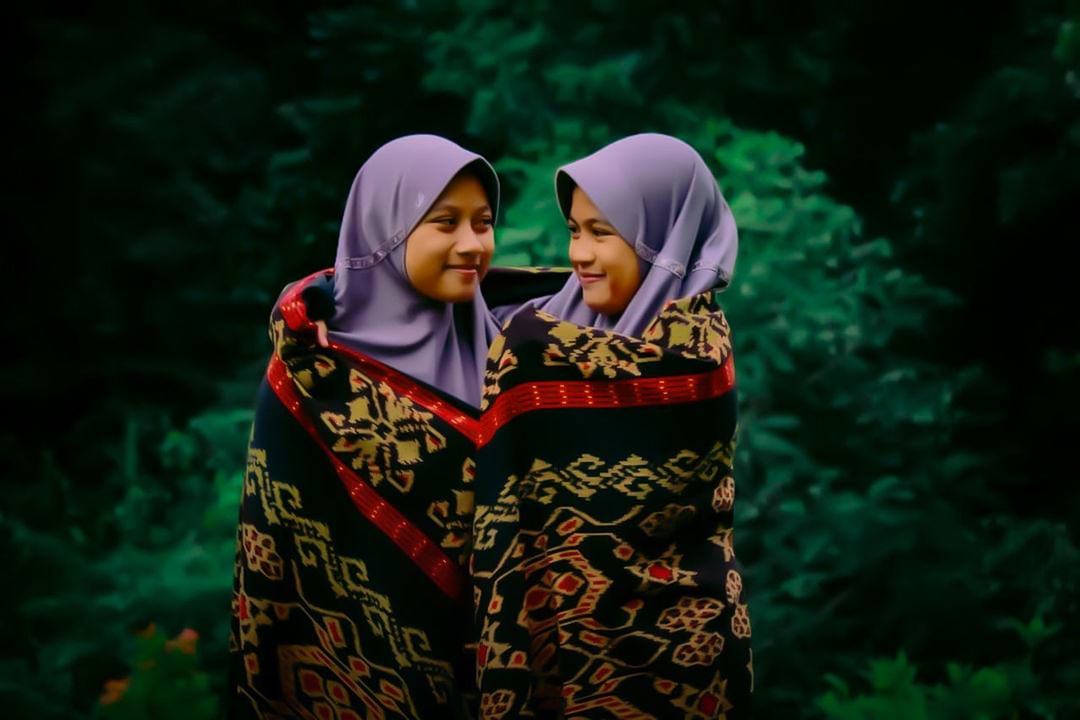 women, adult, two people, emotion, togetherness, clothing, love, young adult, happiness, positive emotion, smiling, traditional clothing, female, hijab, nature, lifestyles, headscarf, outdoors, portrait, standing, celebration, bonding, person, event, cheerful, men
