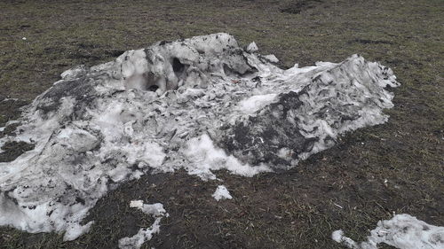 High angle view of rocks on field