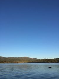 Scenic view of calm lake against clear blue sky