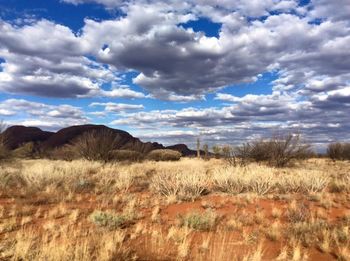 Scenic view of landscape against cloudy sky