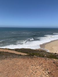 Scenic view of sea against clear sky