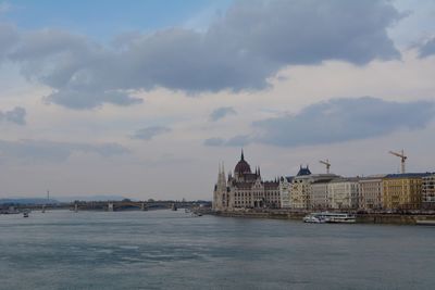 View of river with city in background