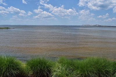 Scenic view of sea against cloudy sky