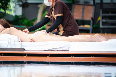 People relaxing on table