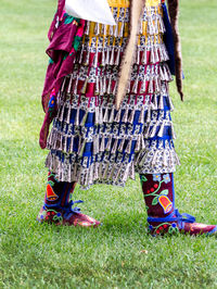 Sept 3 2017   dowagiac michigan usa a young woman dances during a pow wow in her jingle dress