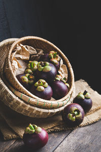 Close-up of fruits in plate on table