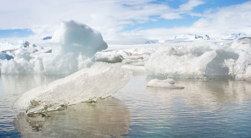 Scenic view of glaciers against sky