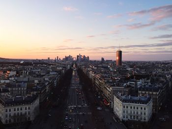 View of cityscape against sky during sunset