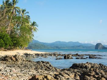 Scenic view of sea against clear sky