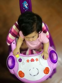 High angle view of boy playing