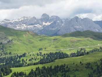 Scenic view of mountains against cloudy sky