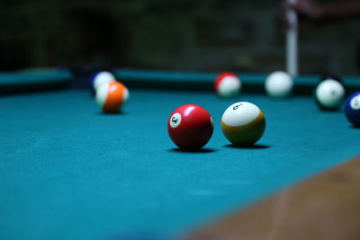 Close-up of multi colored water on table