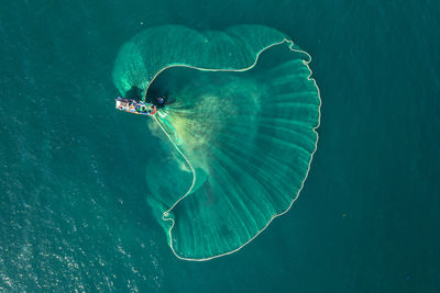 Aerial view of fisherman fishing in sea