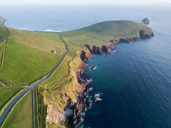 Aerial view of landscape and sea 