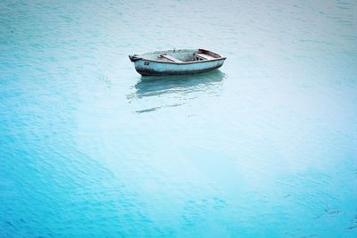 High angle view of boat moored in sea