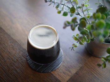 High angle view of drink on table