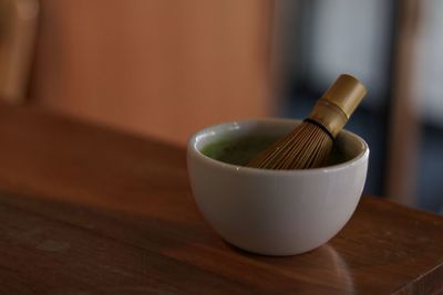 Close-up of mortar and pestle on table