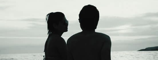 Rear view of silhouette couple on beach