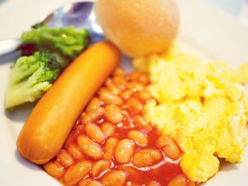 Close-up of breakfast served in plate