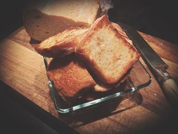 High angle view of meat on white surface