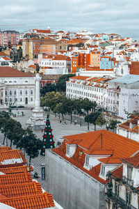 High angle view of buildings in city