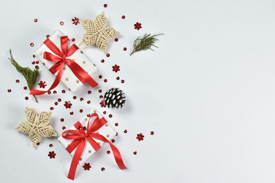 High angle view of christmas decoration on table