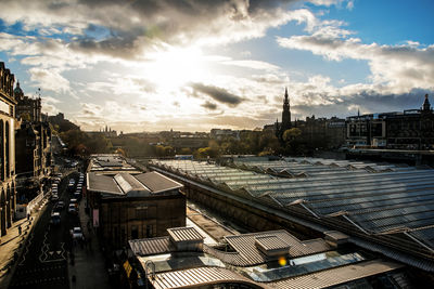 High angle view of cityscape against sky