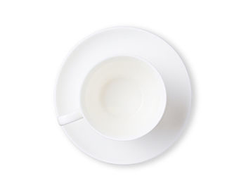 High angle view of empty plate over white background