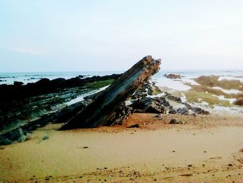 Scenic view of beach against clear sky