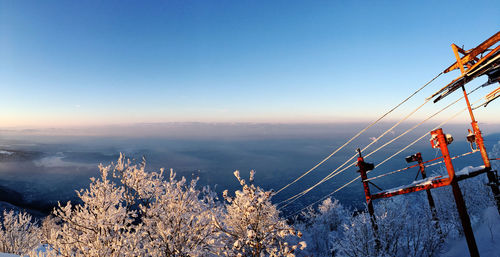 Scenic view of sea against clear sky during winter