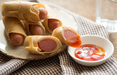 Close-up of breakfast on table